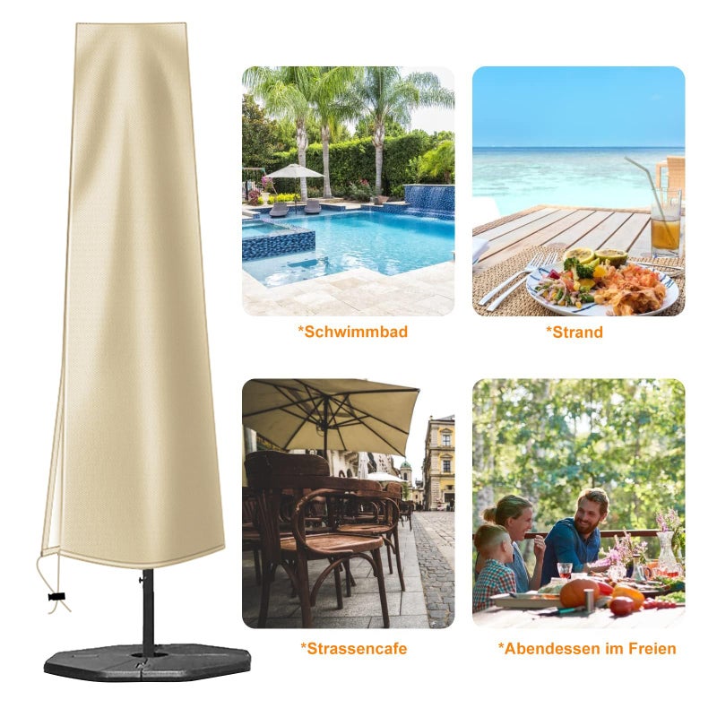 OKPOW Umbrella Cover 420D Oxford Fabric Patio Umbrella Covers Waterproof with Zip, for 9ft to 12ft Garden Outdoor Umbrella (Khaki) - Image 5